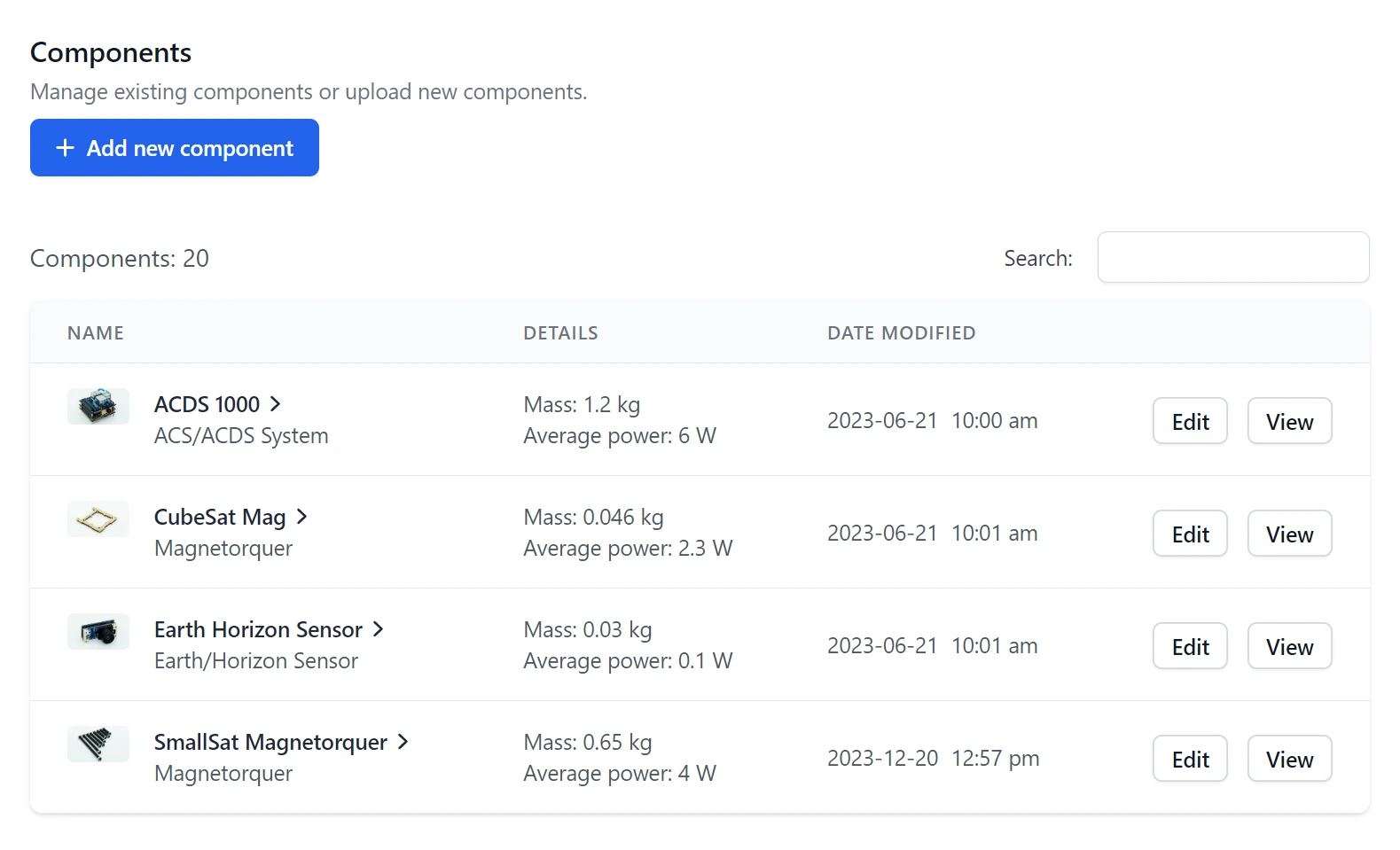 Upload components to SatCatalog